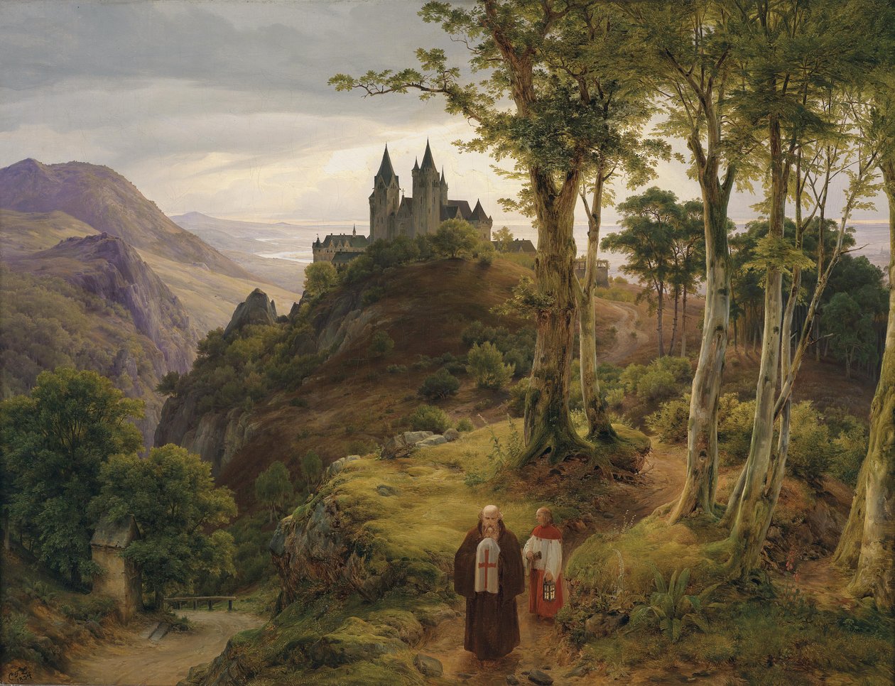 Paisagem romântica com mosteiro de Carl Friedrich Lessing