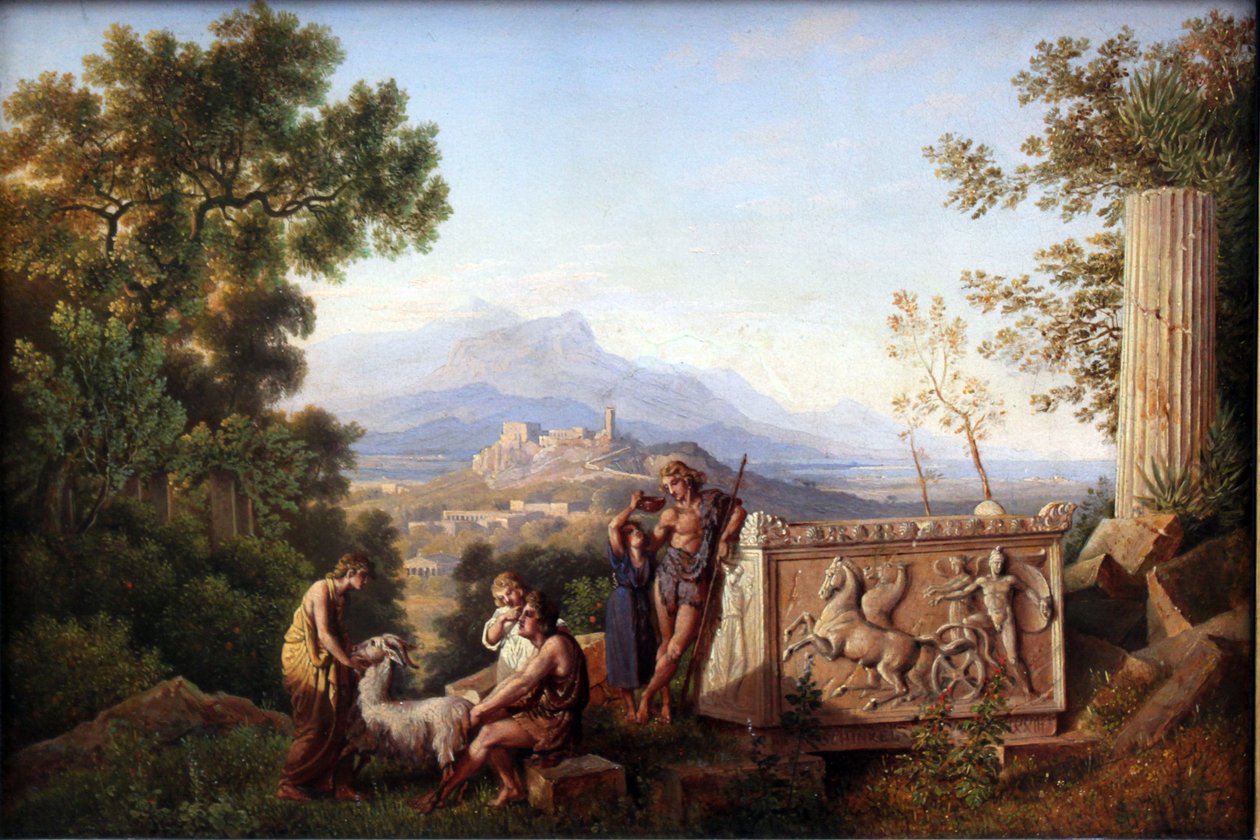 Paisagem de fantasia grega com pastor descansando de Karl Friedrich Schinkel