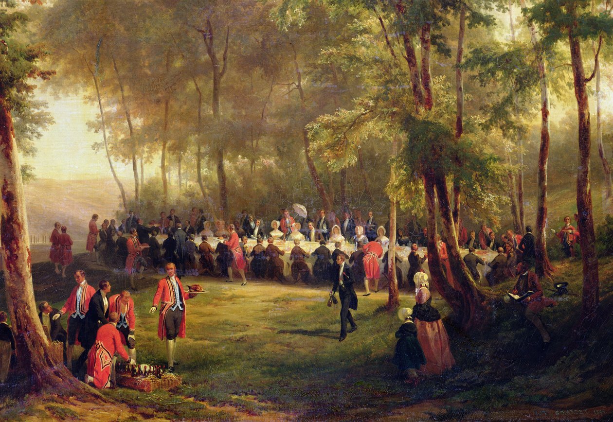 Almoço dado por Louis-Philippe para a rainha Victoria na floresta de Eu, 6 de setembro de 1843, 1844 (detalhe de 60678) de Karl Girardet