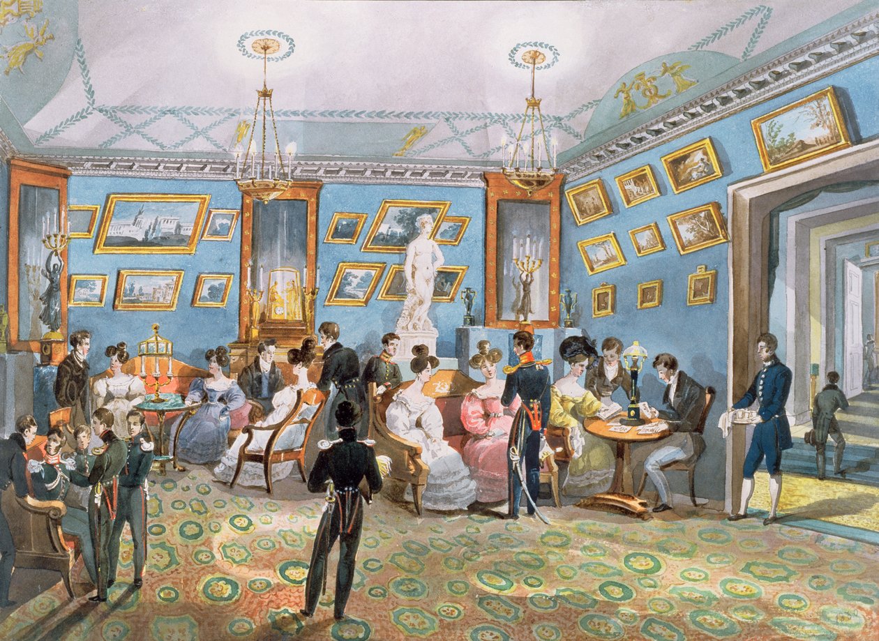 Uma sala de estar da sociedade, c.1830 de Karl Ivanovich Kolmann