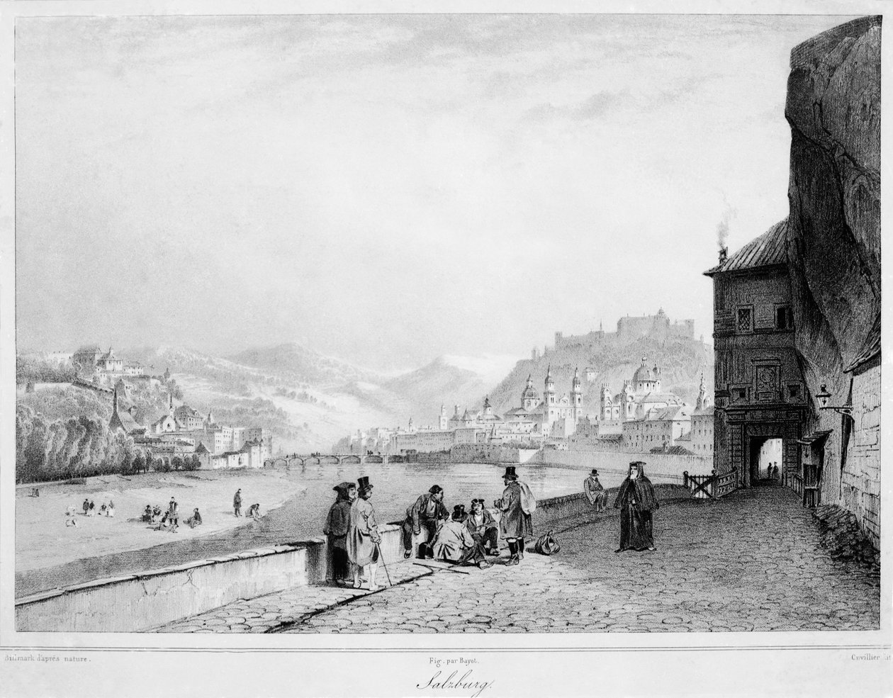 Salzburgo, gravado por Bayot e Cuvilier, 1840 de Karl Johann Billmark