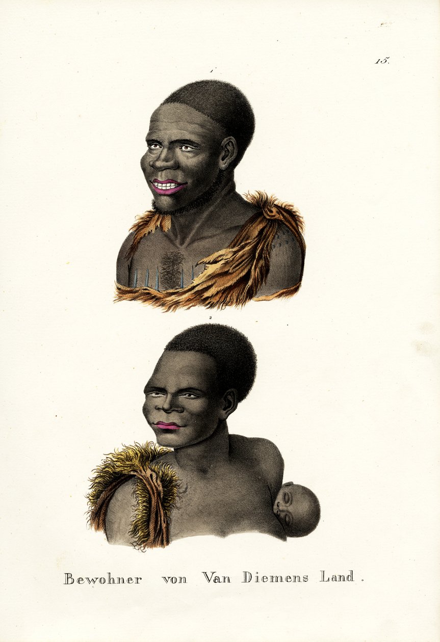 Aborígines da Tasmânia - Terra de Van Diemen, 1824 de Karl Joseph Brodtmann