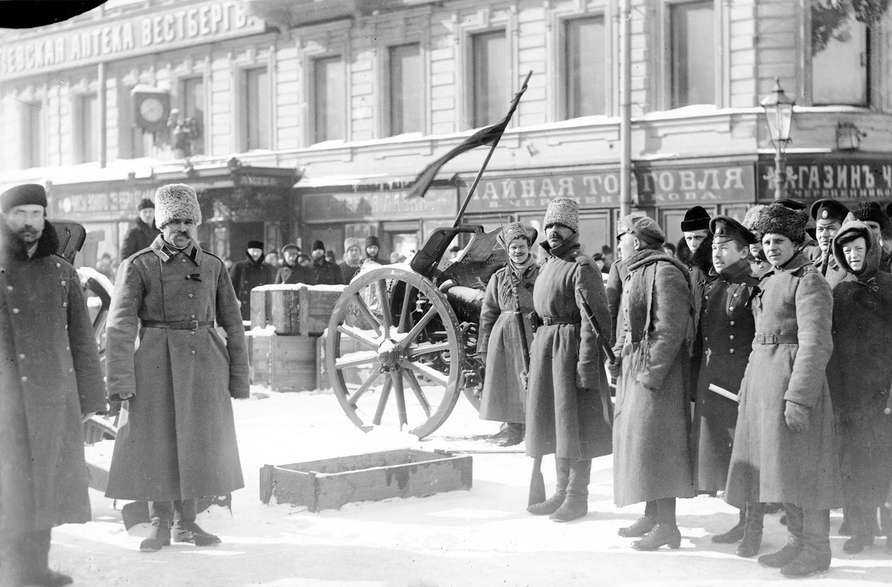 Barricadas na Liteiniy Prospekt, São Petersburgo, fevereiro de 1917 de Karl Karlovich Bulla