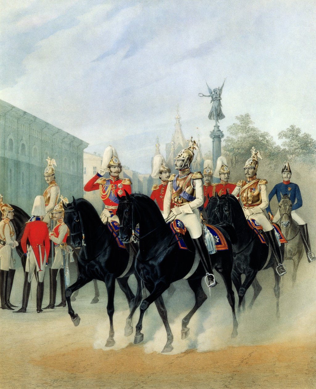 Imperador Nicolau I (1796-1855) e grão-duque Alexandre (1845-1894) em São Petersburgo, 1843 de Karl Karlovich Piratsky