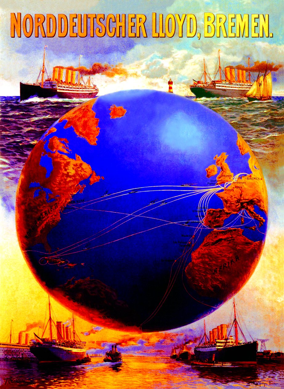 Cartaz publicitário da North German Lloyd Line, 1907 de Karl Paul Themistocles von Eckenbrecher