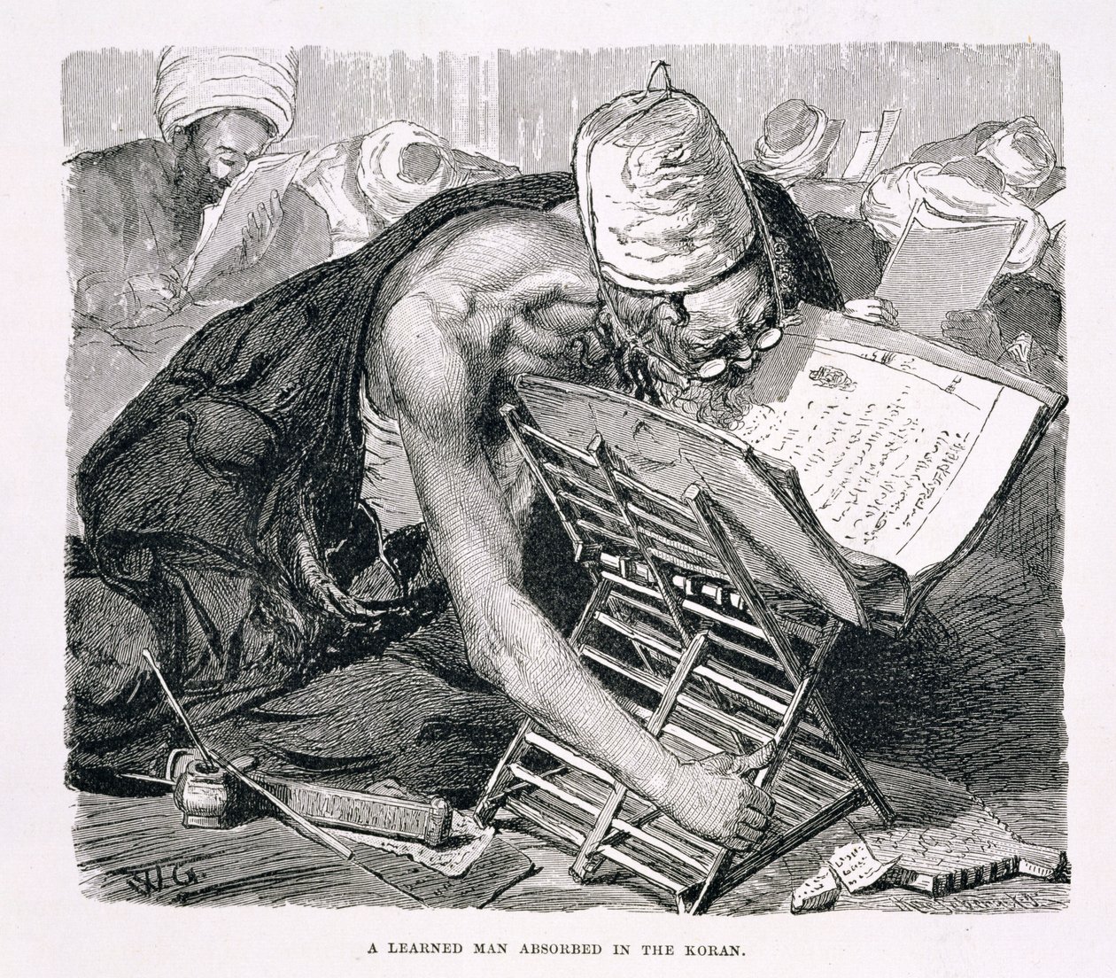 Um Homem Aprendido Absorvido no Alcorão, século XIX (gravura em papel) de Karl Wilhelm Gentz