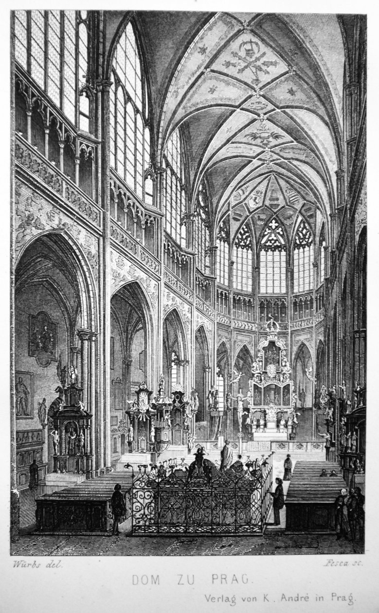 Ilustração do livro Der Dom zu Prag de 1858, que retrata o interior da Catedral de St. Vitus de Karl Wurbs