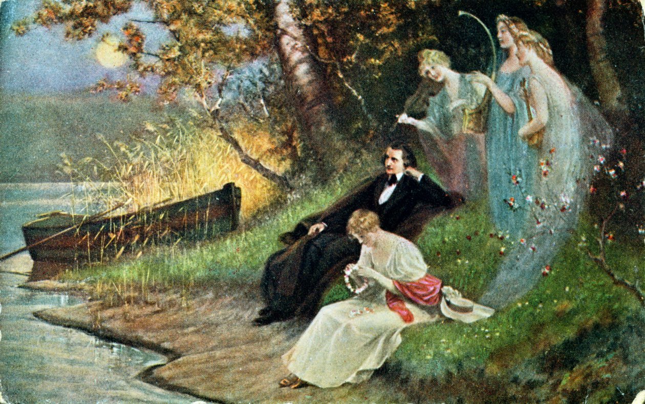 Postal representando Robert Schumann (1810-56) com musas, c.1910 de Karl the Elder Schweninger