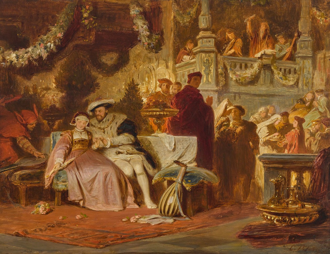 Henrique VIII corteja Anna Bolena na bola com o cardeal Wolsey de Karl Theodor von Piloty