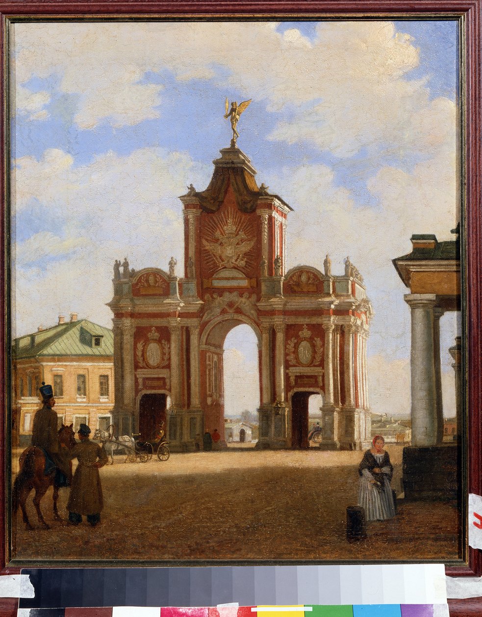 Os portões vermelhos em Moscou. Pintura de Karl Petrovich Bodri (1812-1894). Óleo sobre tela, 46 x 34 cm de Karl Fridrikh Petrovich Bodri