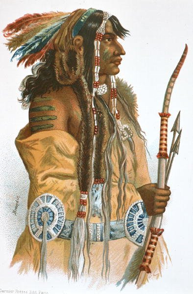 Um índio Mandan, c.1833-34 (cor litho) de Karl (after) Bodmer