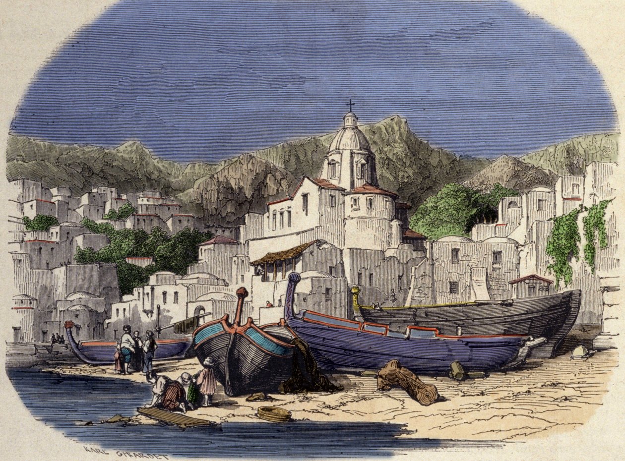 Vista de Positano na Itália no final do século XIX, depois de Girardet. de Karl (after) Girardet