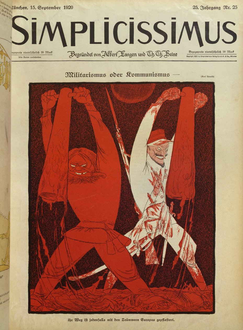 Militarismo ou comunismo, ilustração da capa de "Simplicissimus de Karl Arnold