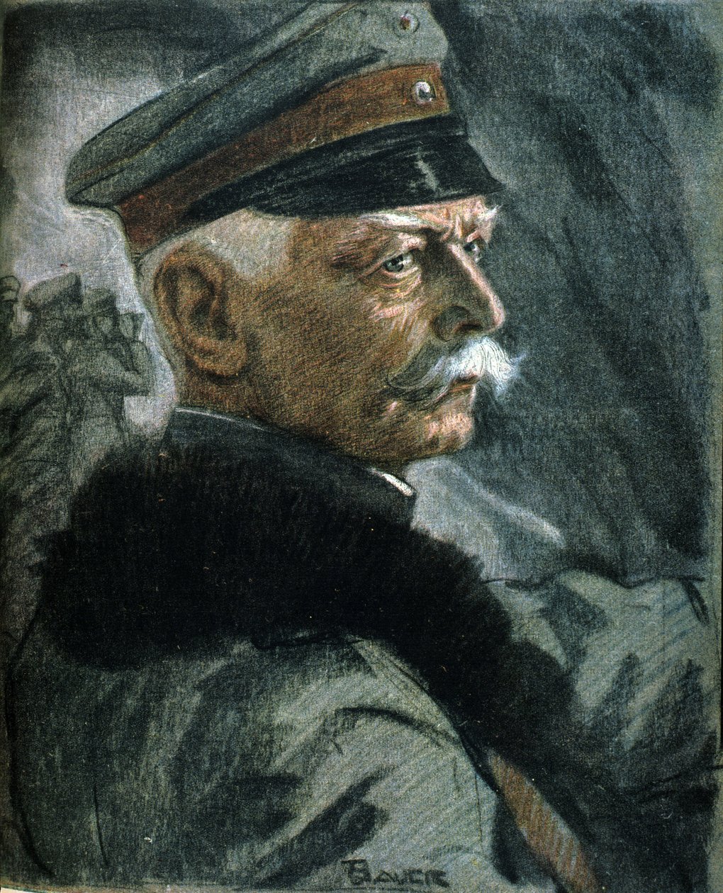 Primeira Guerra Mundial: Retrato do soldado alemão Erich von Falkenhayn (1861-1922). Ilustração de Karl Bauer (1868-1942) de Karl Bauer