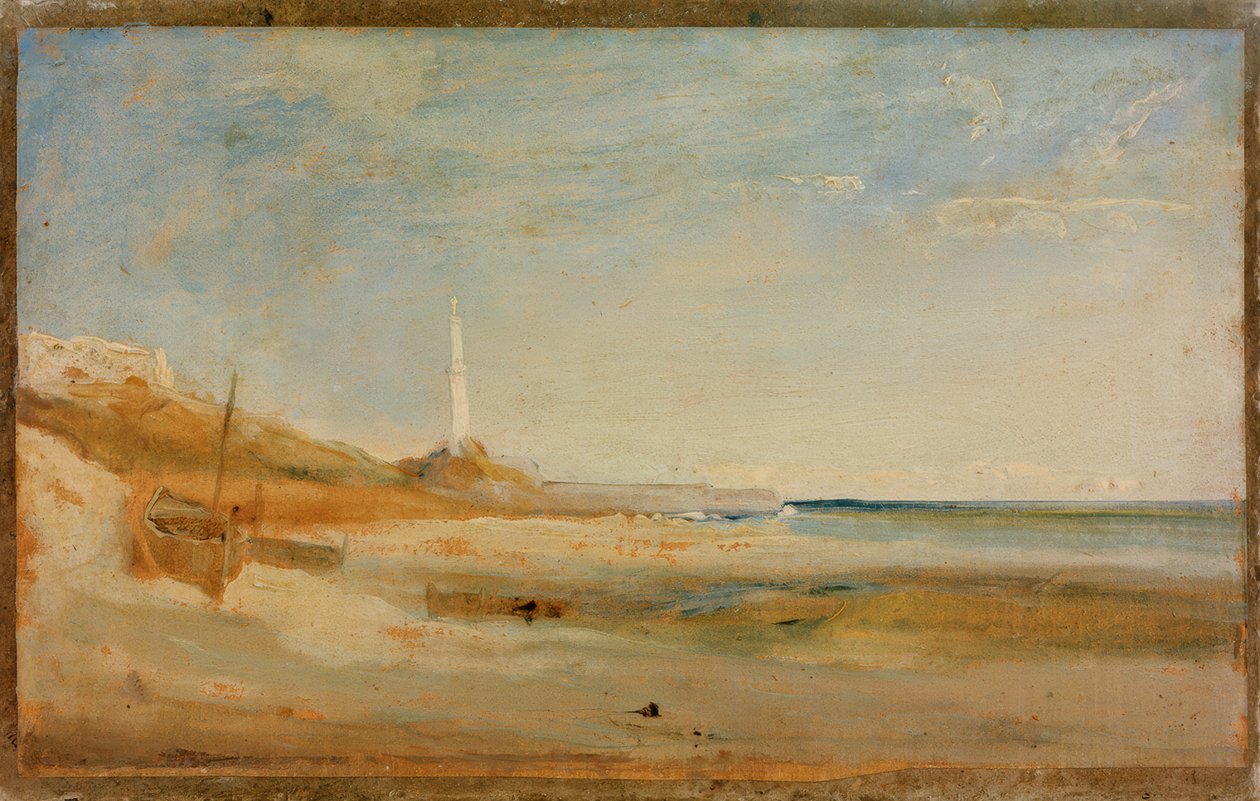 Barcos e farol perto de Génova de Carl Blechen