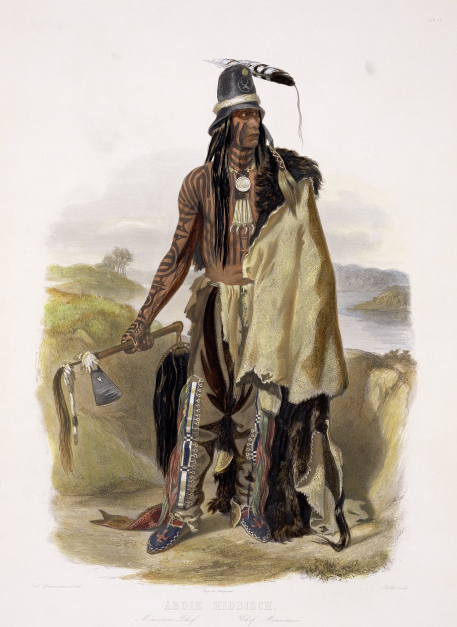 Abdih Hiddisch, um chefe de mineiro, placa 24 do volume 2 de &39;Viagens no interior da América do Norte&39;, gravada por Rollet, 1844 (aquatint) de Karl Bodmer