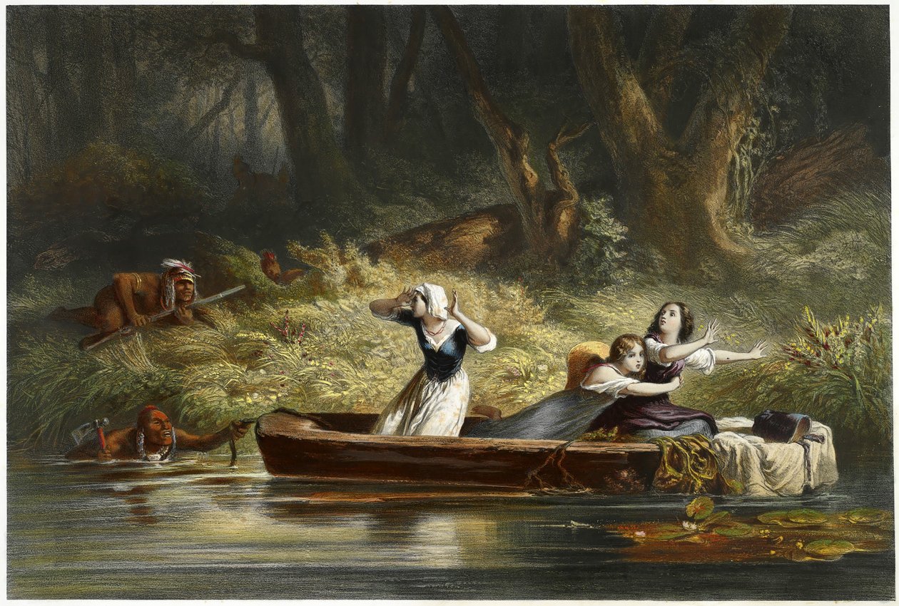 Captura das Filhas de Daniel Boone e Richard Callaway pelos índios, pub. 1852 (gravura a cores) de Karl Bodmer