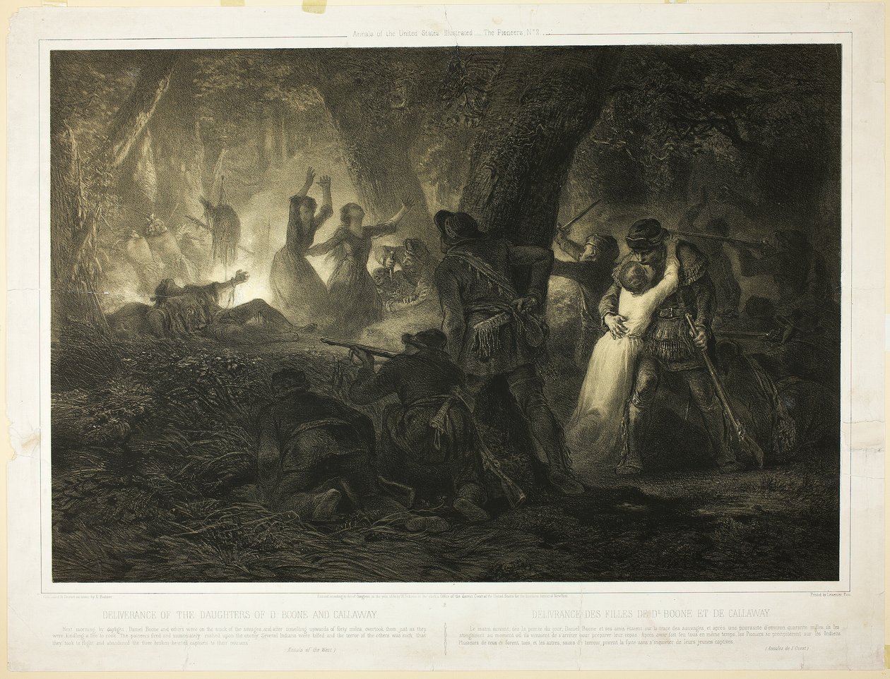 A libertação das filhas de Daniel Boone e Callaway, prato dois de Histoire des Premiere Colons d