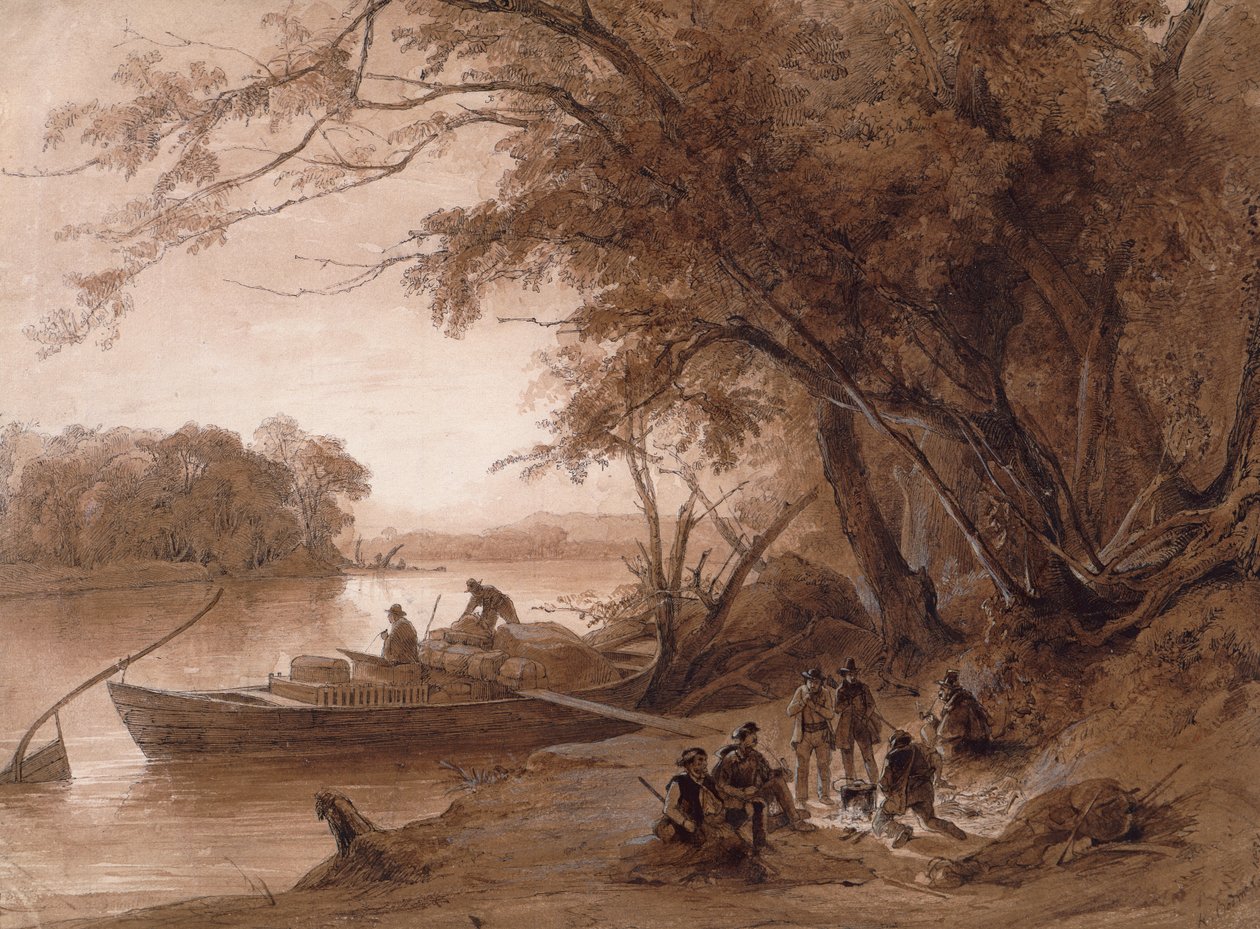 Acampamento dos viajantes no Missouri de Karl Bodmer