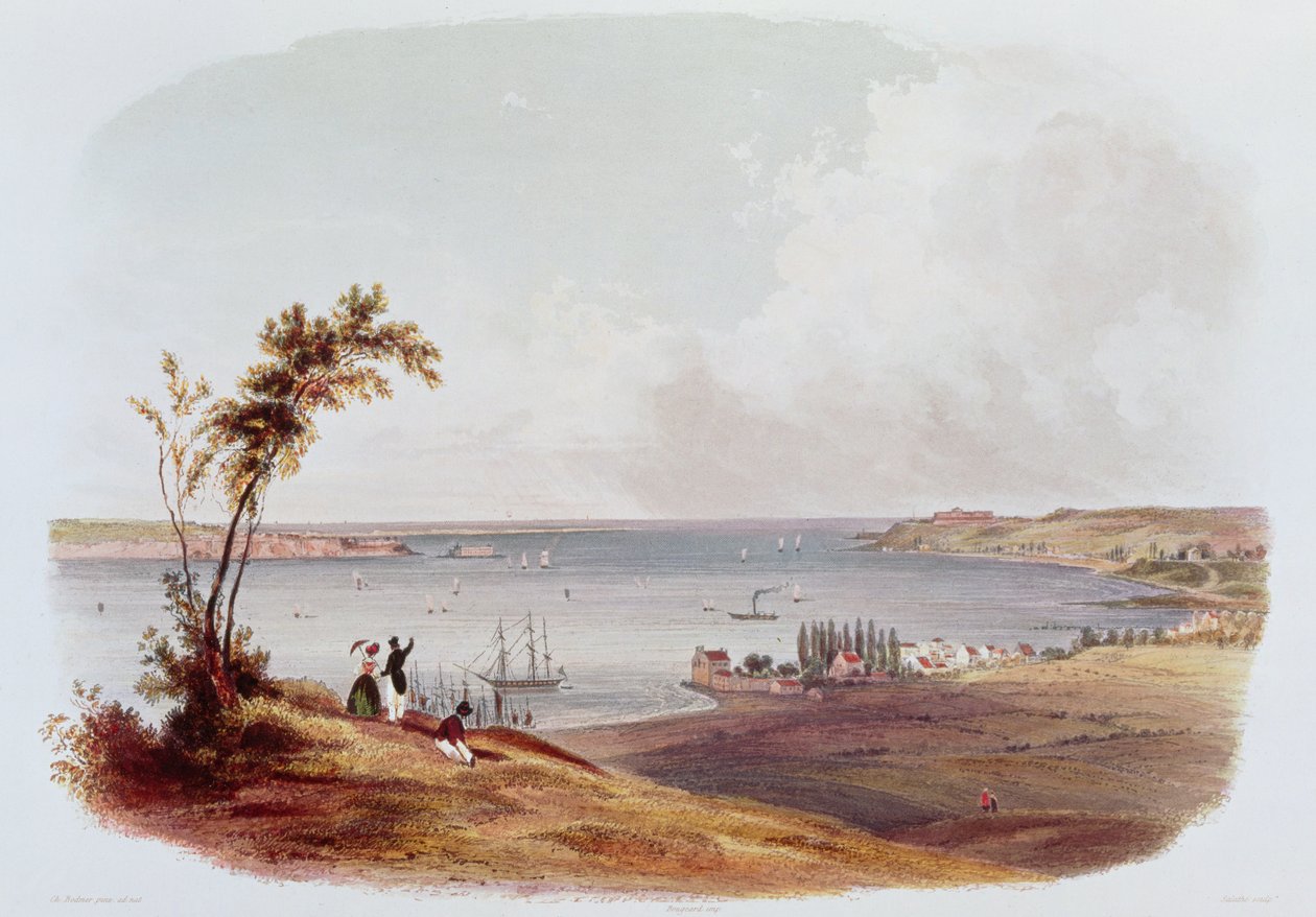 Entrada para a Baía de Nova York, Staten Island, gravada por Salathe (cor litho) de Karl Bodmer