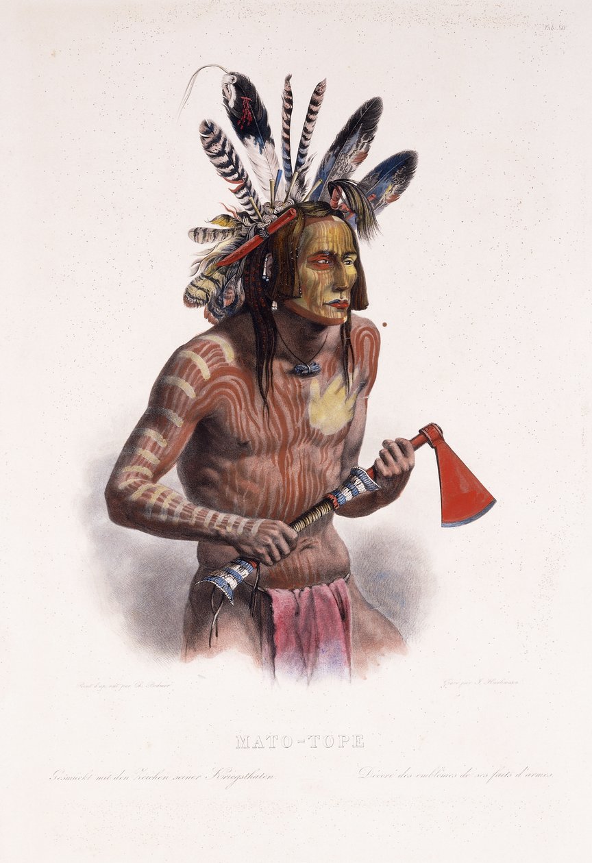 Mato-Tope, adornado com as insígnias de seus atos bélicos, 1844 de Karl Bodmer