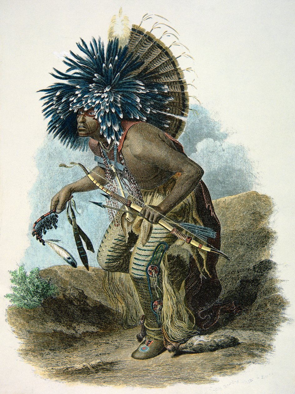 Médico da tribo Mandan com o traje da Dança do Cão de Karl Bodmer