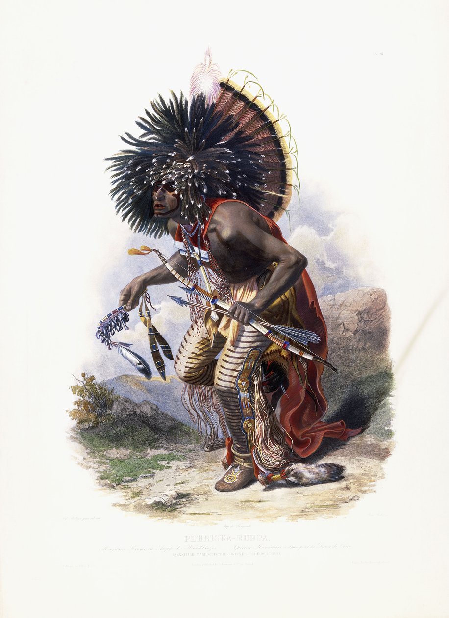 Pehriska-Ruhpa, guerreiro Moennitarri no traje do cão Danse, 1840 de Karl Bodmer