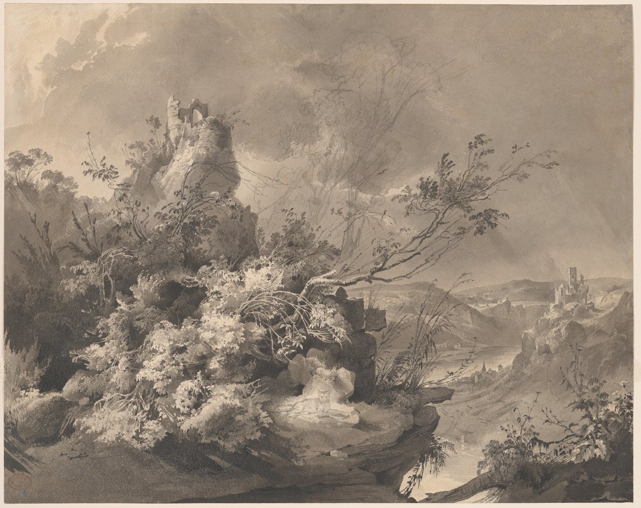Torres em ruínas com vista para o Reno de Karl Bodmer