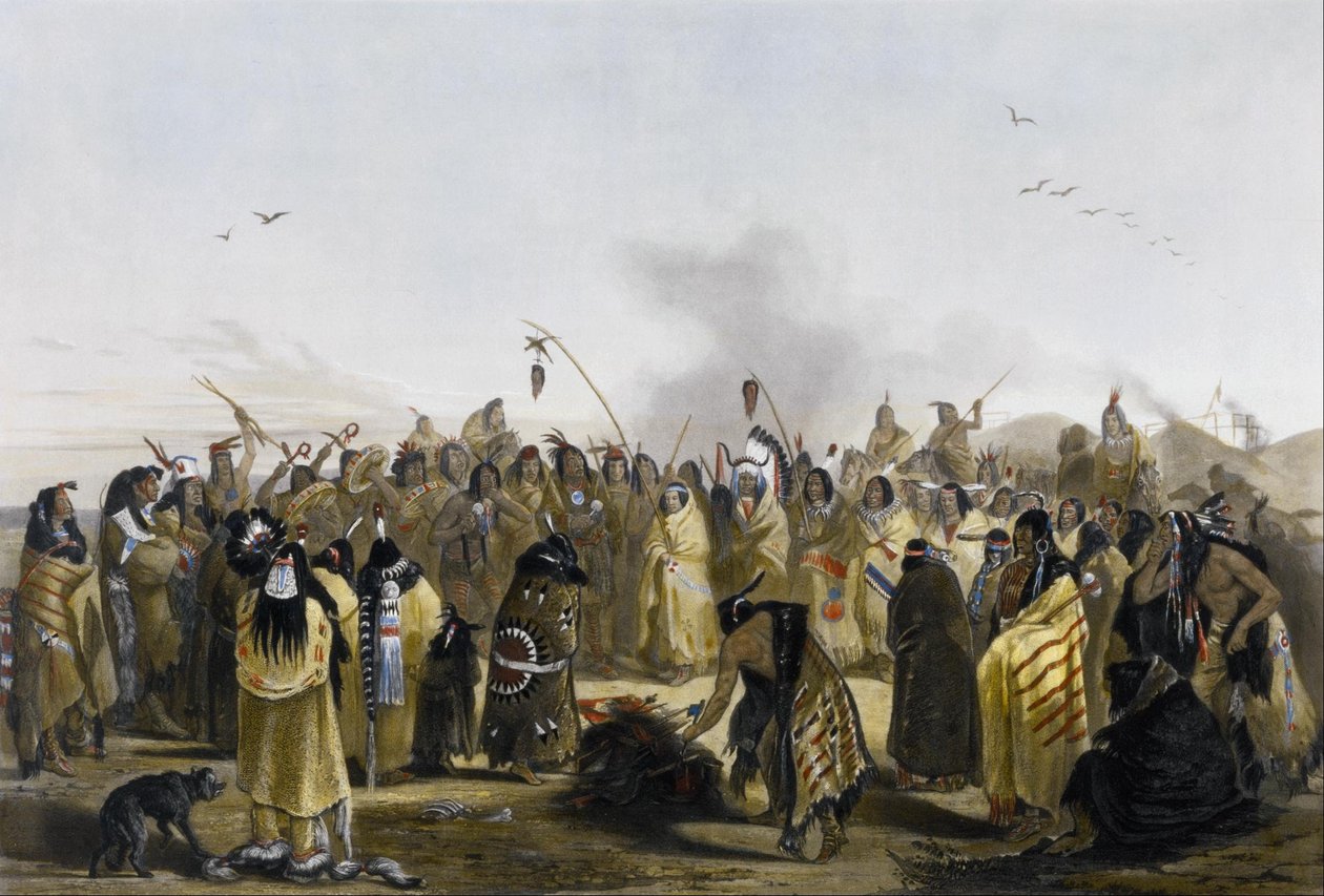 Dança do couro cabeludo dos Minitarres de Karl Bodmer