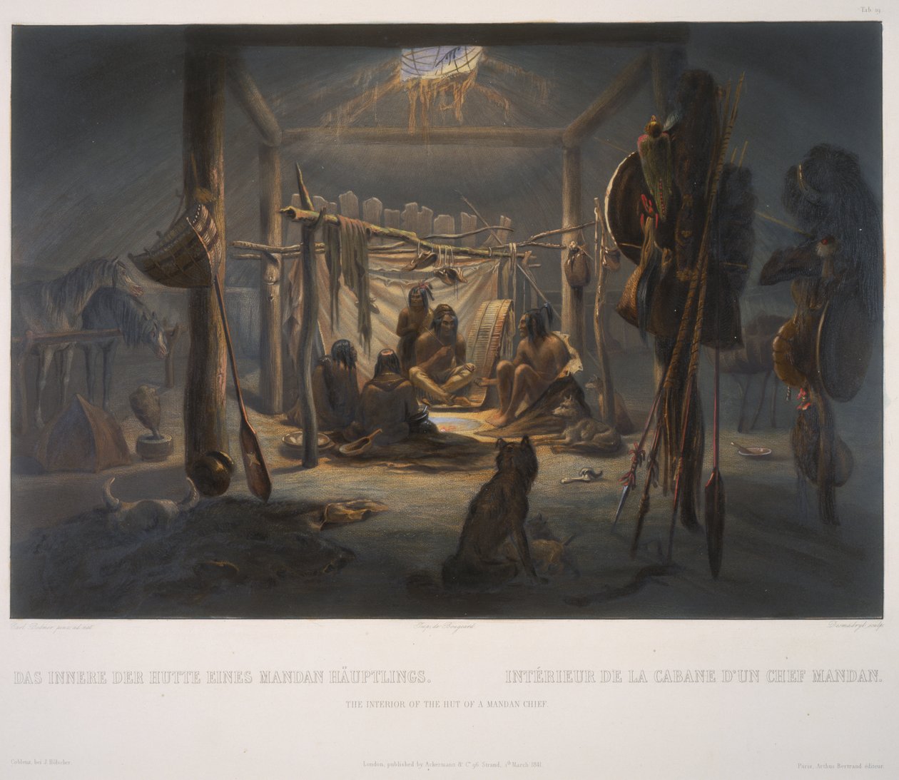 O Interior da Cabana de um Chefe Mandan de Karl Bodmer
