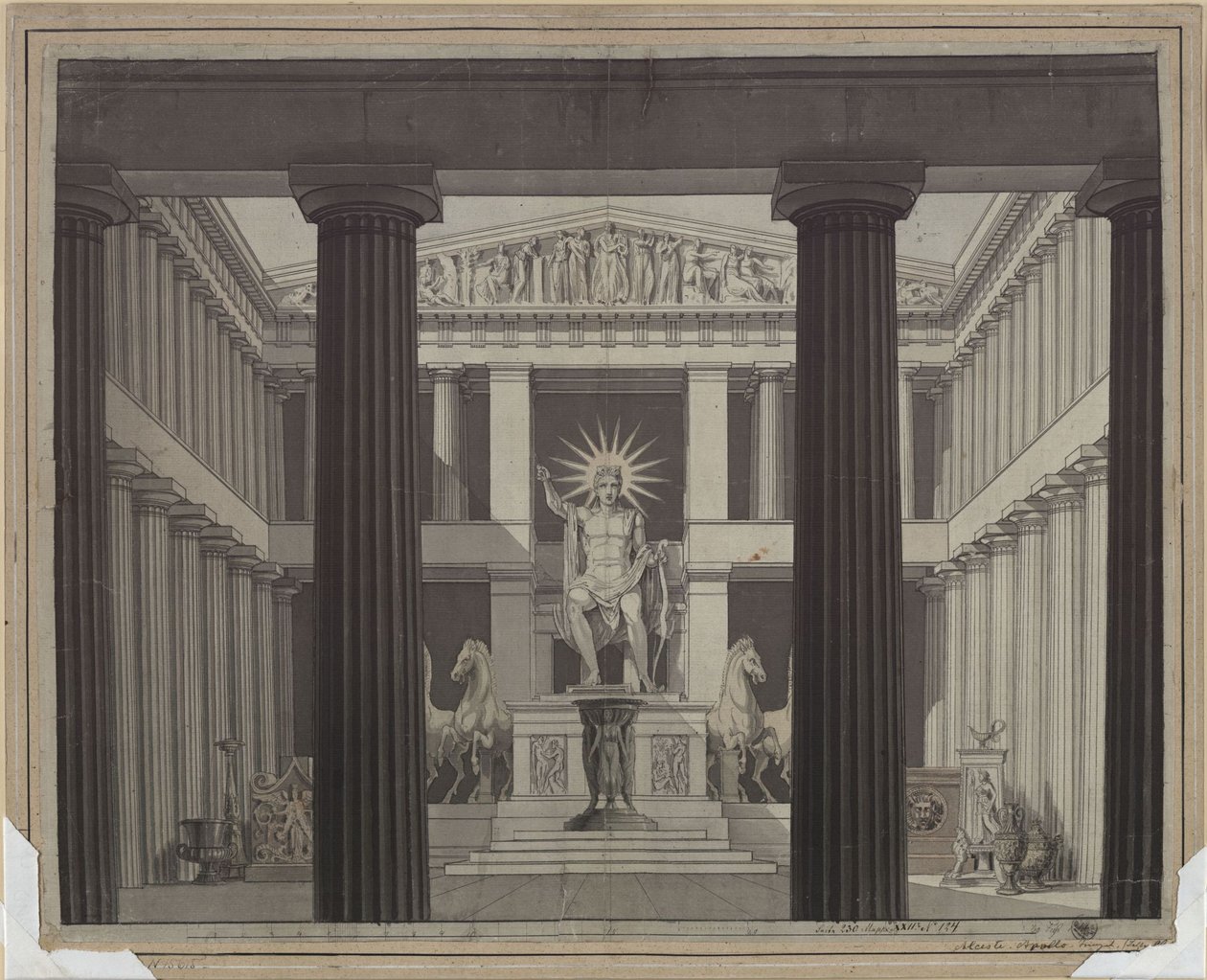 Alceste. Ópera de Christoph Willibald Gluck. Esboço da 2.ª cenografia. Interior do Templo de Apolo de Karl Friedrich Schinkel