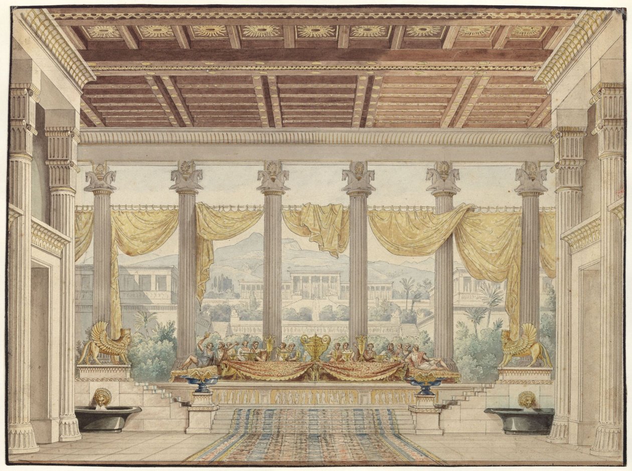 Alexandre e Dario. Tragédia de Friedrich von Uechtritz. Esboço para a 4.ª cenografia. Salão aberto de Karl Friedrich Schinkel