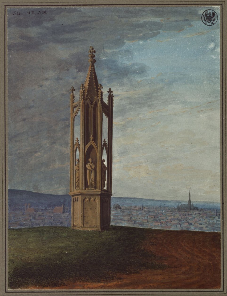 Monumento da Alemanha Antiga nas proximidades de Viena, conhecido como «A Fiandeira na Cruz» de Karl Friedrich Schinkel