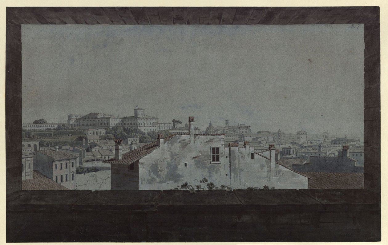 «Vista do Palácio do Quirinal e de uma parte de Roma, desenhada da janela da habitação de um amigo» de Karl Friedrich Schinkel