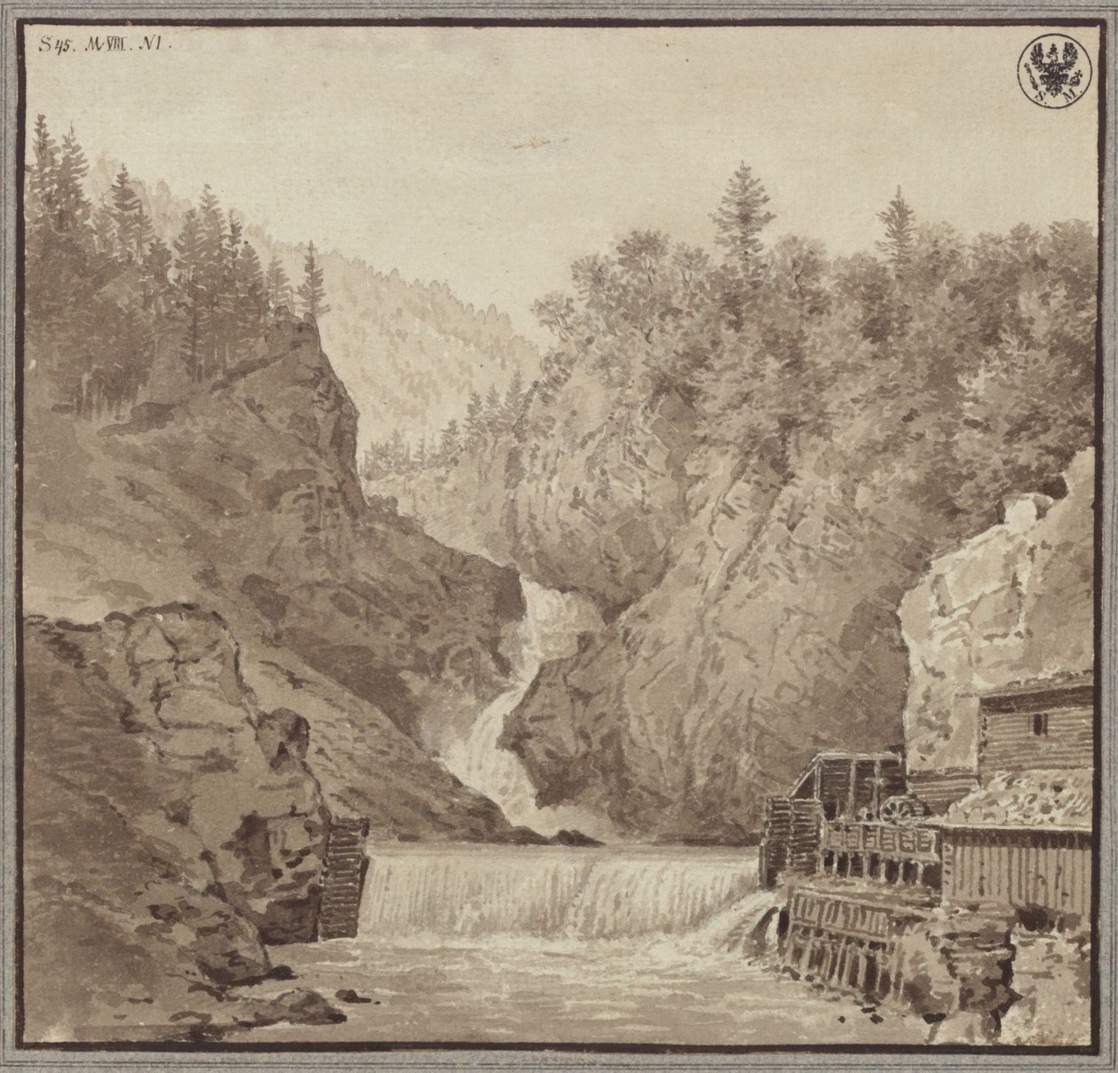 Vista da cascata perto de Lend na região de Salzburgo de Karl Friedrich Schinkel
