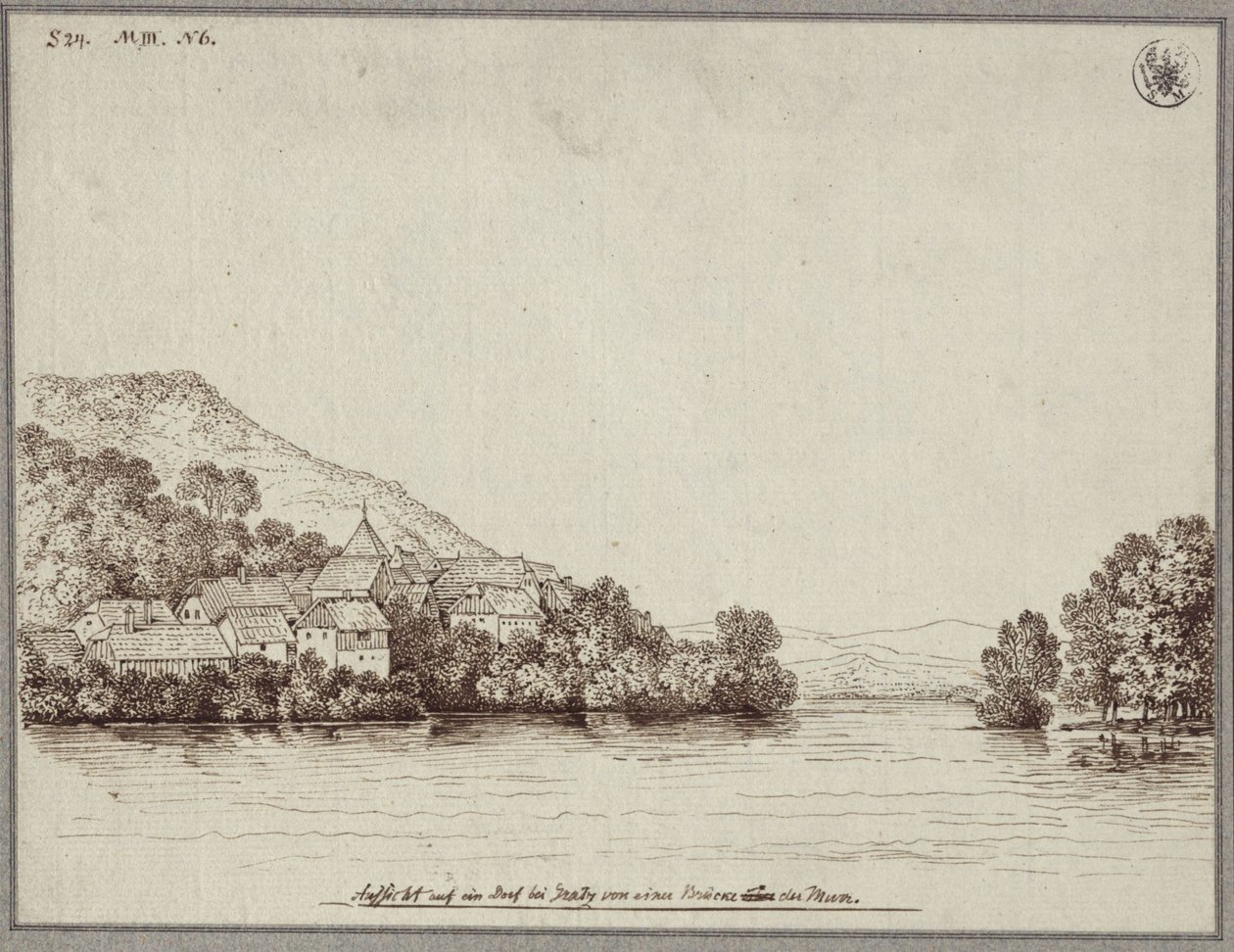 Vista de uma aldeia perto de Graz a partir de uma ponte sobre o Mur de Karl Friedrich Schinkel
