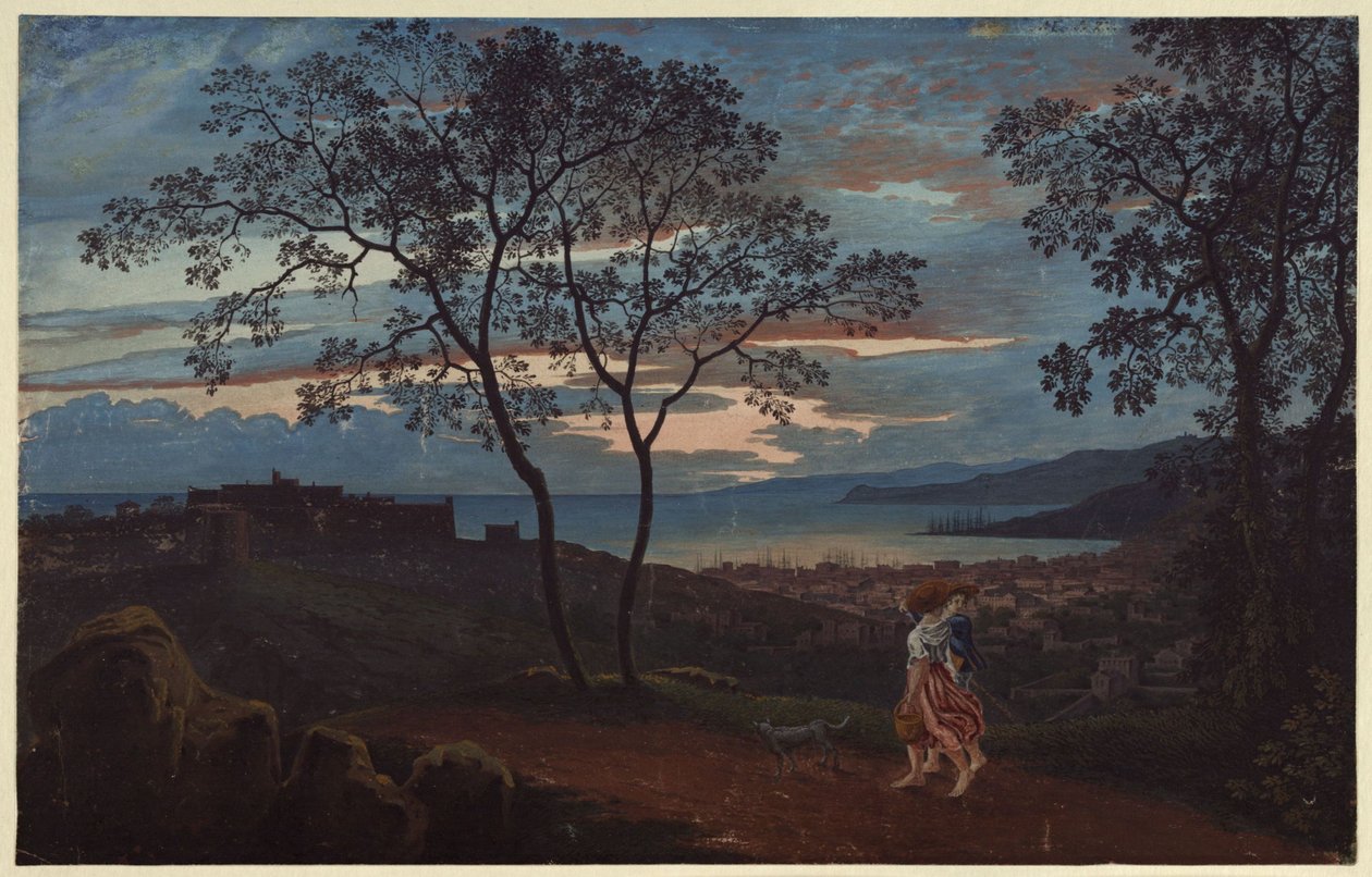 Vista de Trieste de uma elevação ao entardecer de Karl Friedrich Schinkel