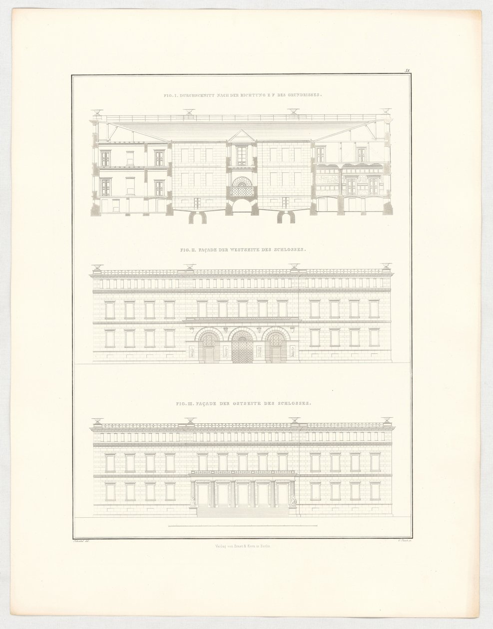 Vistas do Palácio de Krzescowice, folha 51 da série «Coleção de projetos arquitetónicos» de Karl Friedrich Schinkel