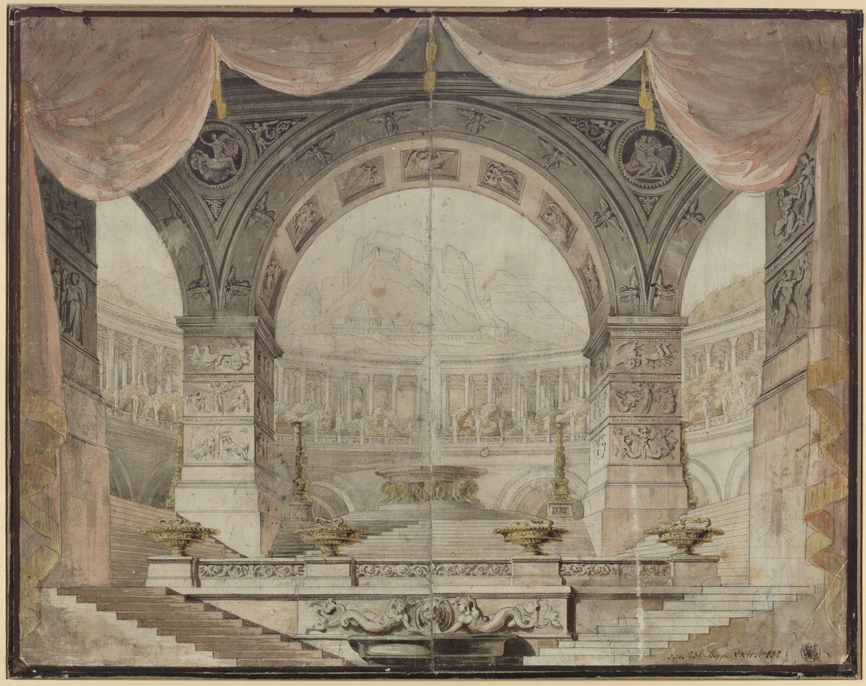 Armida. Ópera de Christoph Willibald Gluck. Projecto para o 7.º cenário. Sala de aparato no palácio de Armida de Karl Friedrich Schinkel