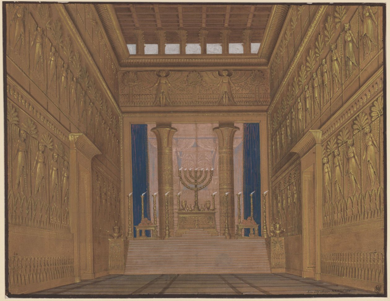 Athalia. Ópera de Johann Nepomuk von Poissl. Projecto para o 2.º cenário. Vista interior do Templo de Jerusalém de Karl Friedrich Schinkel