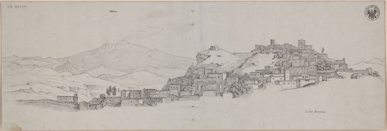 «Vista do Etna a partir da altitude de Castro Giovanni» / Vista de Enna com o Etna ao fundo de Karl Friedrich Schinkel