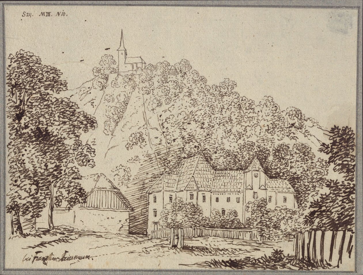 «Em Franz, na Estíria» / Vista da residência paroquial de Franz, a oeste de Cilli (Celje) de Karl Friedrich Schinkel