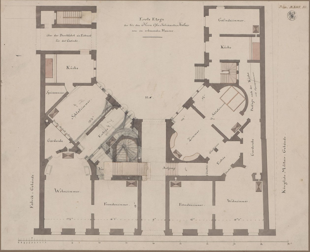 Berlim. Feilnerhaus. Planta do primeiro andar de Karl Friedrich Schinkel