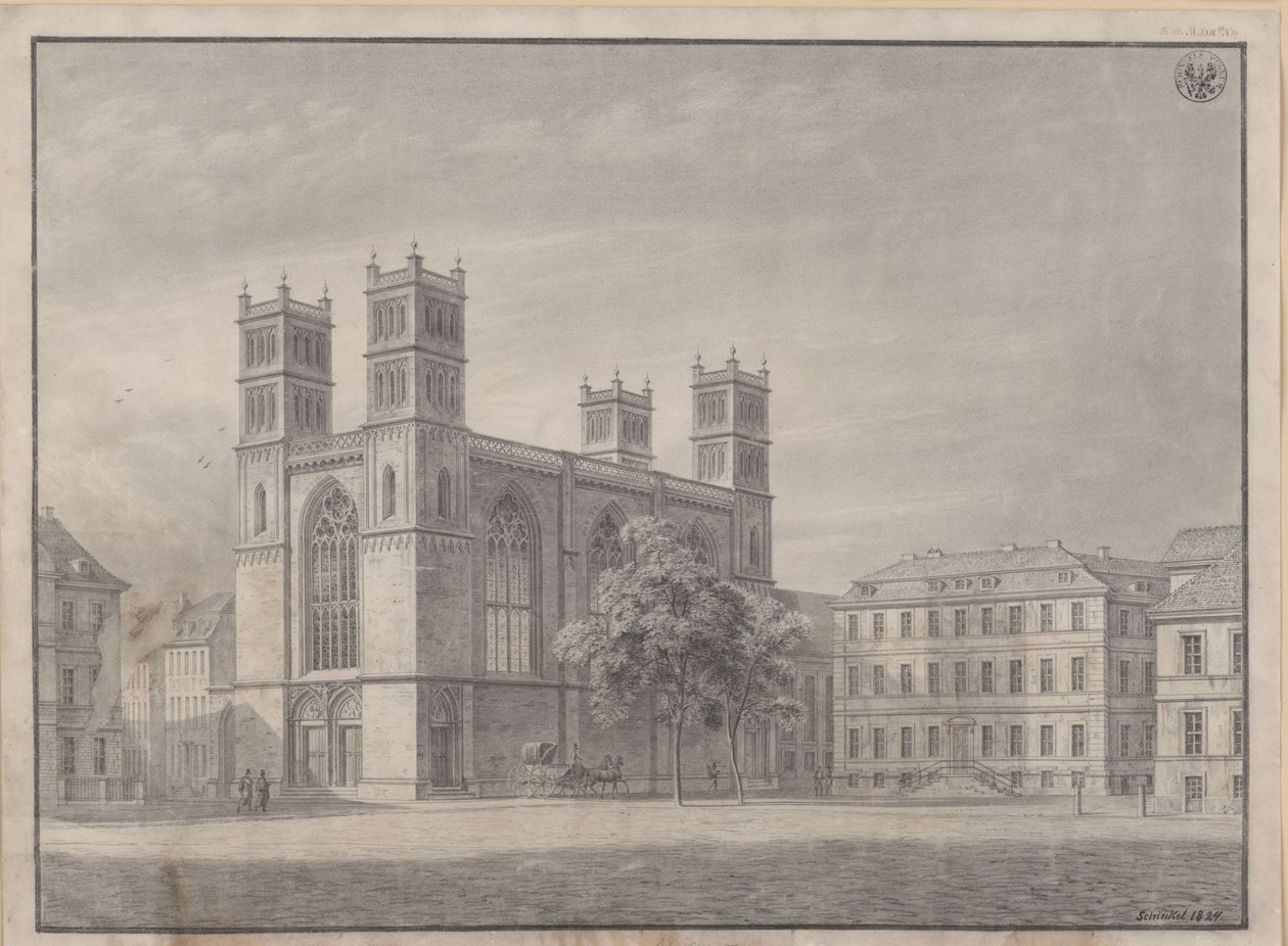 Berlim. Igreja de Friedrichswerder. Vista em perspetiva e variante com quatro torres nos cantos de Karl Friedrich Schinkel