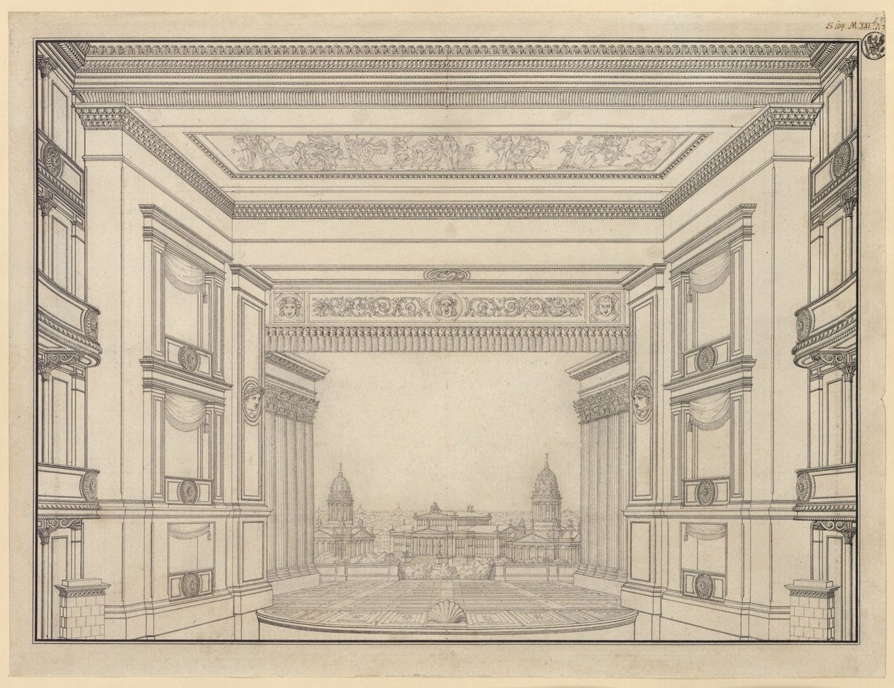 Berlim. Teatro de Arte no Gendarmenmarkt, palco de Karl Friedrich Schinkel