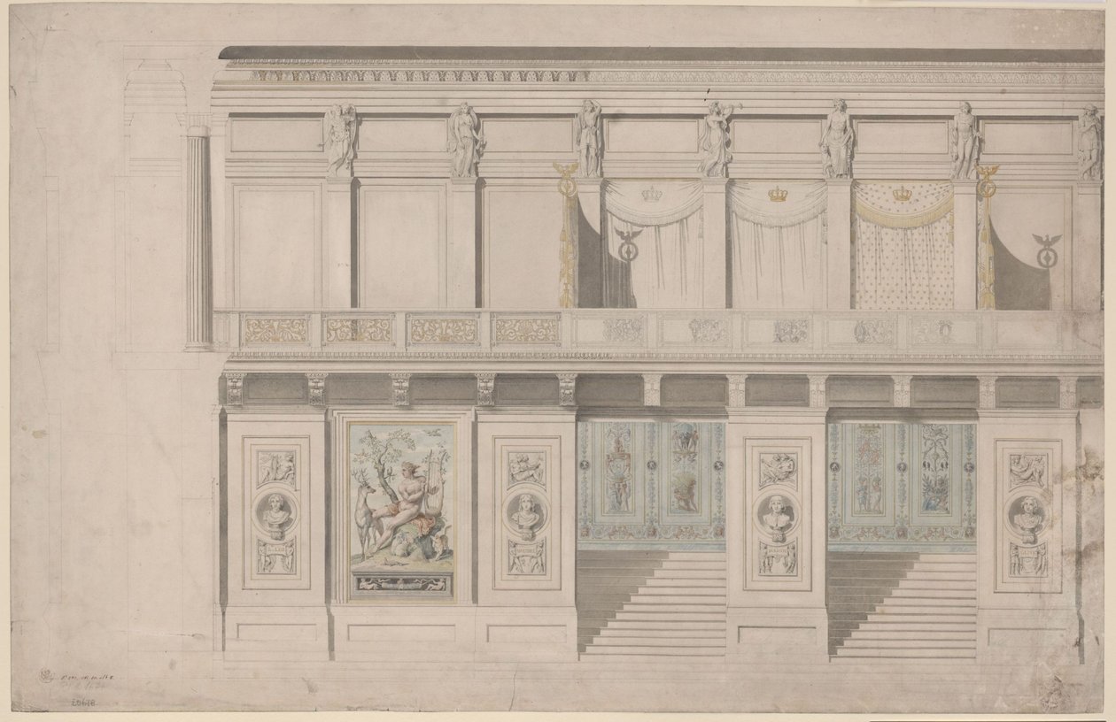 Berlim. Teatro do Gendarmenmarkt, sala de concertos. Vista em elevação da parede longitudinal de Karl Friedrich Schinkel