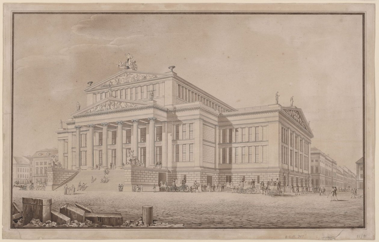 Berlim. Schauspielhaus na Gendarmenmarkt. Vista em perspetiva de Karl Friedrich Schinkel