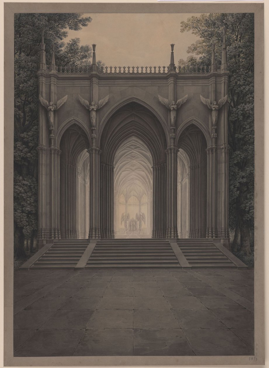 Berlim. Palácio de Charlottenburg, parque do palácio, mausoléu da rainha Luise. Vista geral de Karl Friedrich Schinkel