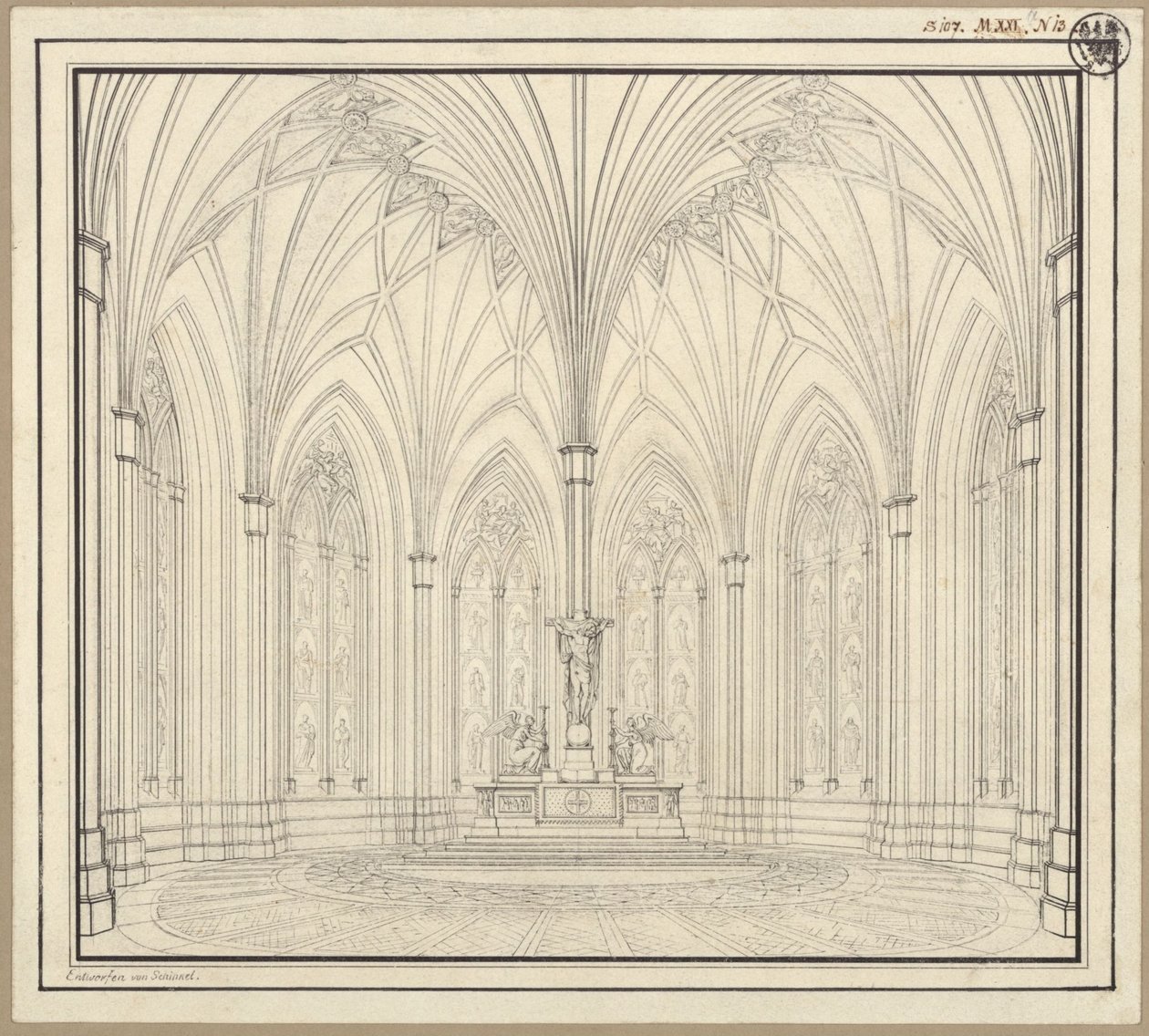 Berlim, Spittelmarkt. Projeto para a igreja de Santa Gertrudes. Vista interior do coro de Karl Friedrich Schinkel
