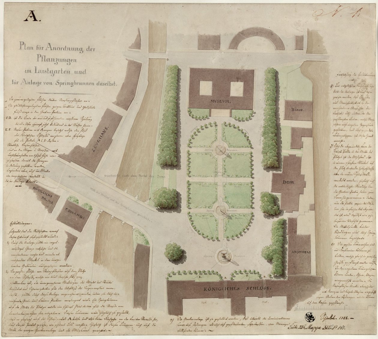 Berlim, Unter den Linden. Projecto para a organização do Lustgarten de Karl Friedrich Schinkel